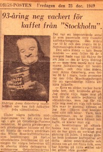 Anna Österberg, 93, tar emot julkaffet